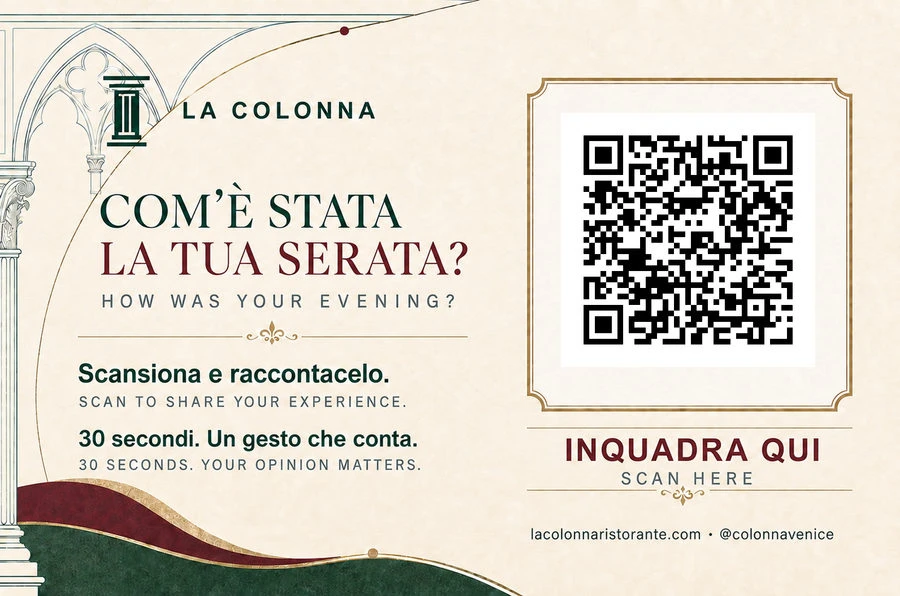 Biglietto La Colonna, invito bilingue e QR reale