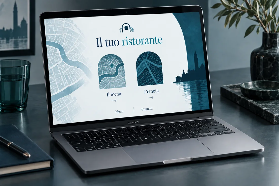 Mockup AI di un sito ristorante su MacBook